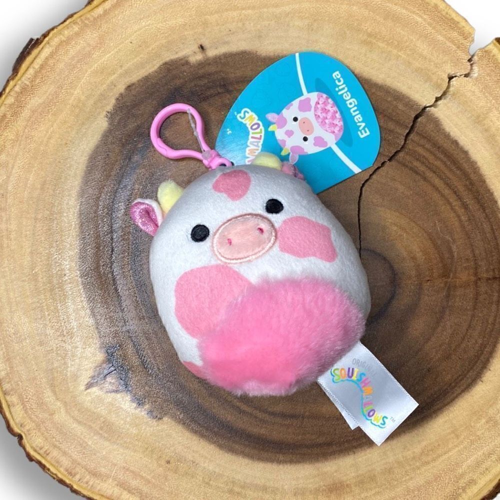 Squishmallows Evangelica The Pink Spotted Cow 3.5” Clip Keychain Valentines 2023